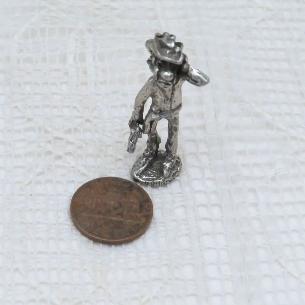 Vintage Pewter Cowboy Figurine Frustrated Cowboy Western Decor Miniature Statue